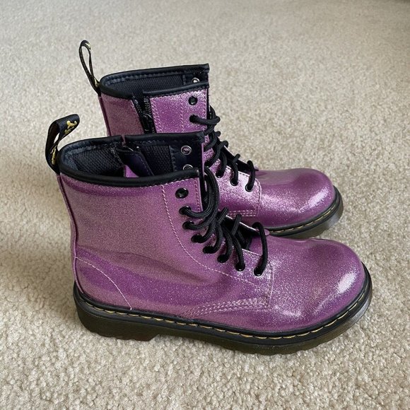 Dr. Martens Dark Pink and Silver Glitter Boots, Lace Up, Youth Size 3, Durable - Picture 4 of 9